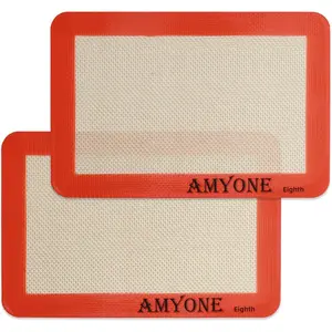 Silicone Baking Mat for 1/8 Sheet Pan, Non-Stick Silicone Baking Sheet Liner for Cookie Macaron Bread Pastry, Food Grade Silicone Mat for 9 x 7-inch Small Toaster Oven Tray, 2 PCS