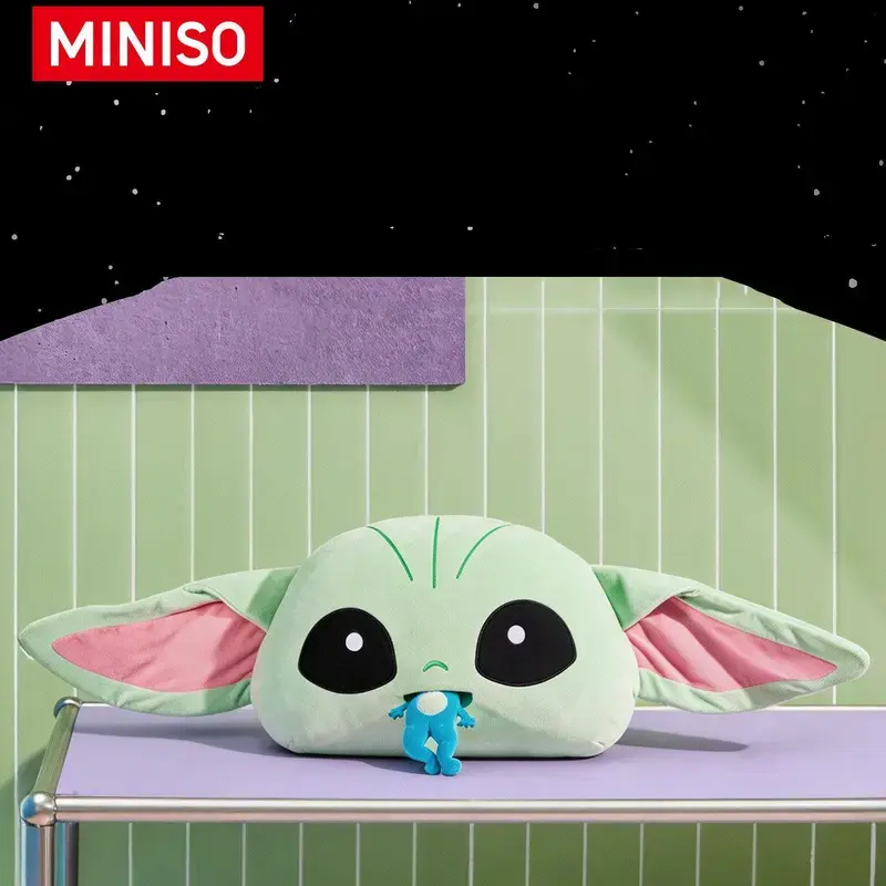 MINISO Star Wars Mandalorian Grogu Big Head Eating Frog Lounger Pillow, Cute Plush Cushion with Pull-Out Frog, Funny Unique Baby Yoda Couch Bed Decor Gift for Fans