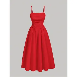 Women’s solid-color dress, an elegant choice for parties, vacations, and wedding guests; suitable for all seasons. GARMENTARY