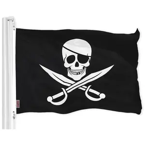 G128 - Jolly Roger Pirate Flag (Swords) 3x5 FT Printed Brass Grommets 150D Polyester Indoor/Outdoor - Much Thicker More Durable Than 100D 75D Polyester