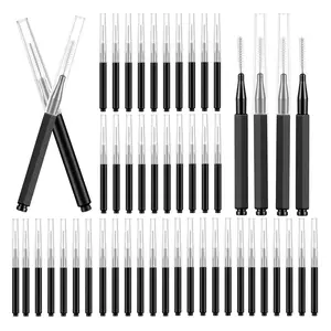 100 Pcs Micro Eyebrow Brush with Cap, Spoolie Lash Comb, Lift Tools for Brow & Eyelash Extensions, Lamination (Black)