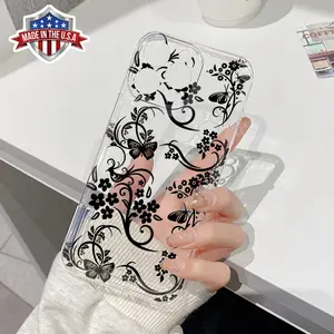 Lines of Flowers Pattern Phone Case Case for iPhone16 15 14 Pro Max 16E 13 12 11 XR XS Plus Anti-Yellowing Shockproof Lightweight Transparent Soft Cover