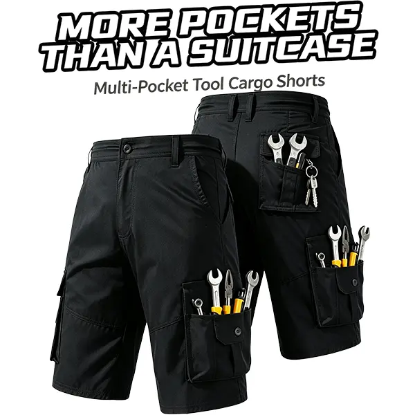 Men's High-Strength Wear-Resistant Cargo Shorts - Menswear with Multiple Pockets, Tool Pocket for Storing Tools, Keys, Personal Items - Ideal for Summer Work, Work Shorts, Tool Storage