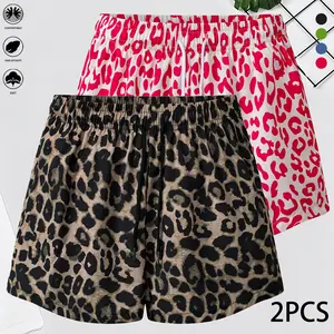 Set of 2: women’s leopard print shorts with drawstring, available in multiple colors; suitable for walking, home wear, and outdoor activities; everyday use; summer clothing; women’s shorts; womenswear.summervibes