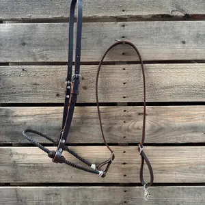 Brown Single Rope Noseband Lariat with Leather Hanger #HAN101 Equestrian Supplies