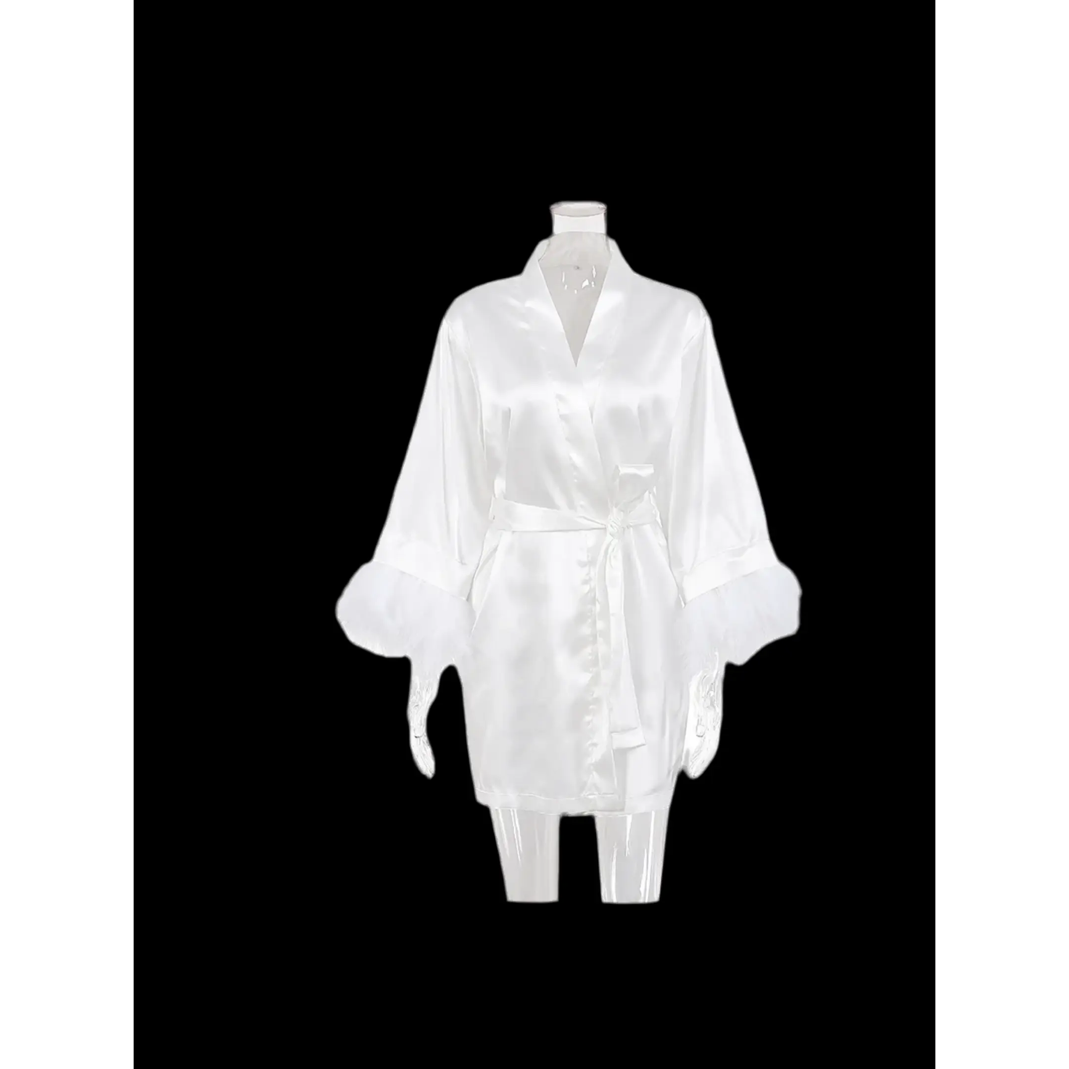 Zealous Queen Nightgown Robe With White Feather Sleeve