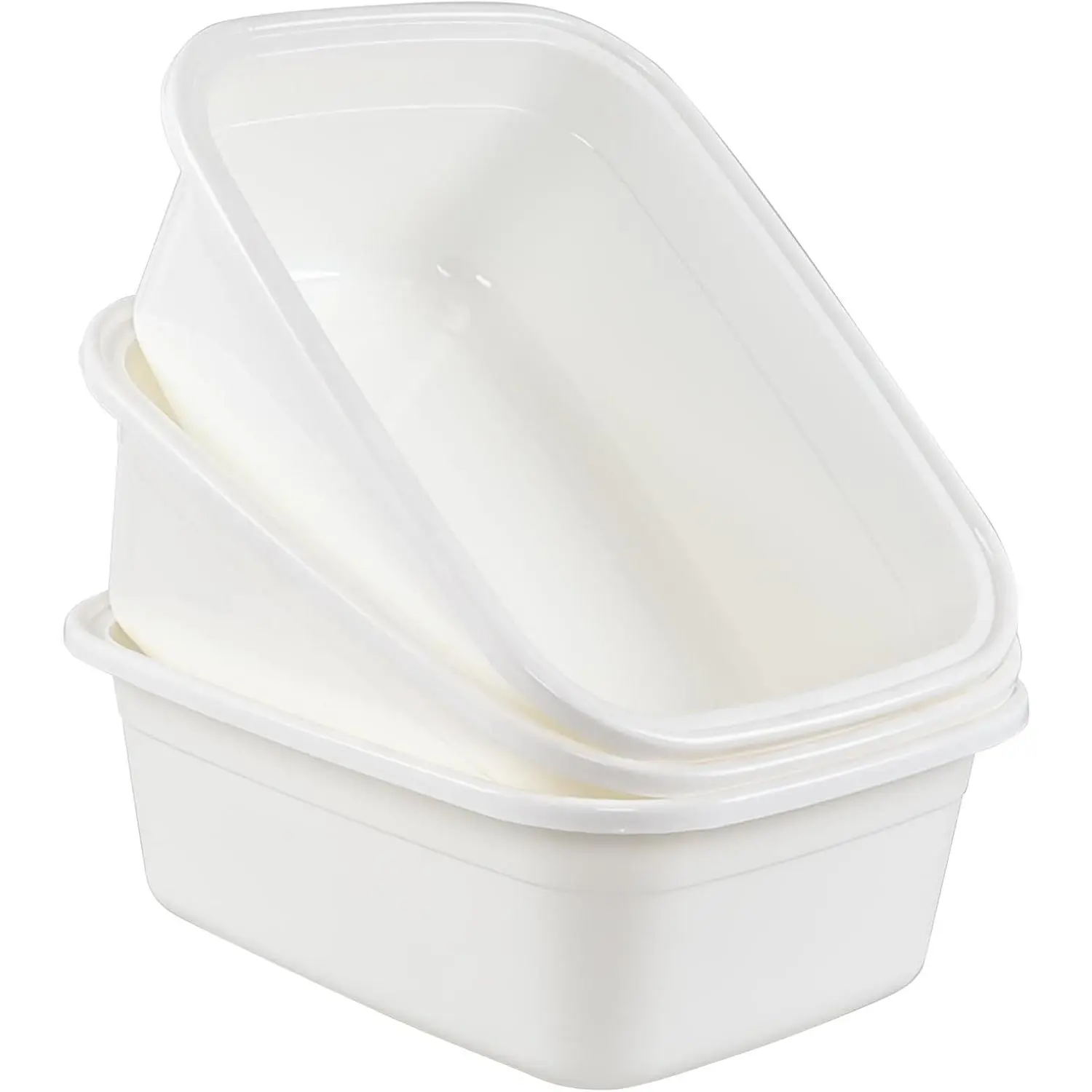 3-Pack 18 Qt Large Plastic Household Wash Basin Set, Rectangular Dishpan Wash Tub, White