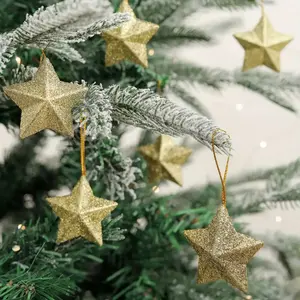 12-piece glittering five-pointed star Christmas tree ornaments - No power supply required, made of plastic, no feathers - The perfect choice for holiday decorations and party supplies