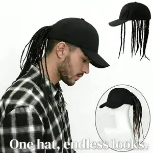 【Hot！】Hip-Hop Punk Baseball Cap with Braided Dreadlock Wig-Adjustable Snapback,High- Temperature Fiber,Black/Brown,35.05cm Lengths,Perfect for Motorcycle Style and Urban Fashion