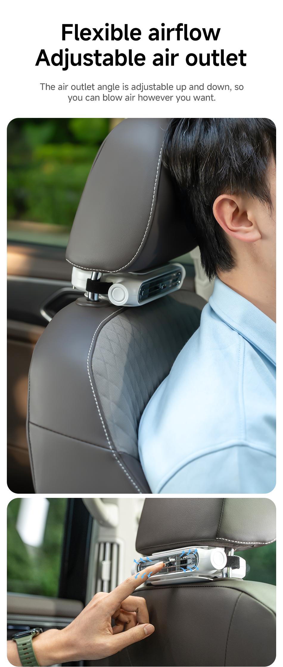 2026 Upgraded Car Fan, Mini Portable USB Cooling Fan for Driver & Passenger Seat, 3 Wind Speeds Quiet Backseat Headrest Neck Fan for Kids Baby, Universal Vehicle Accessories for Car Jeep Van RV Truck