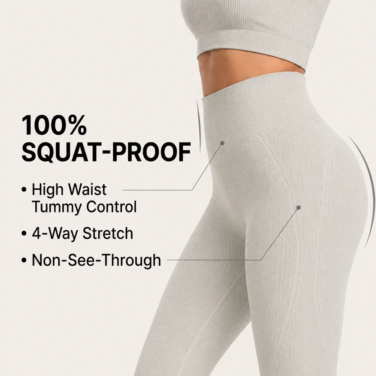 Yogazen Women's Seamless 2-Piece Female Workout Set - Light Grey, High Waisted Ribbed Leggings, Supportive Bra, Casual Sports Wear, Gym/Yoga, Quick Dry, Running, Nylon, Womens Fitness