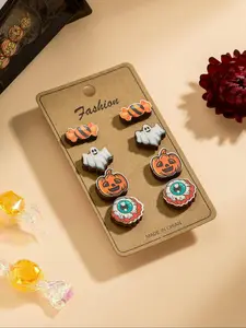 Halloween Themed Stud Earrings, Cute Ghost Eye Pumpkin Design Earrings, Fashion Jewelry Accessories for Women & Men, Best Gift for Family & Friend