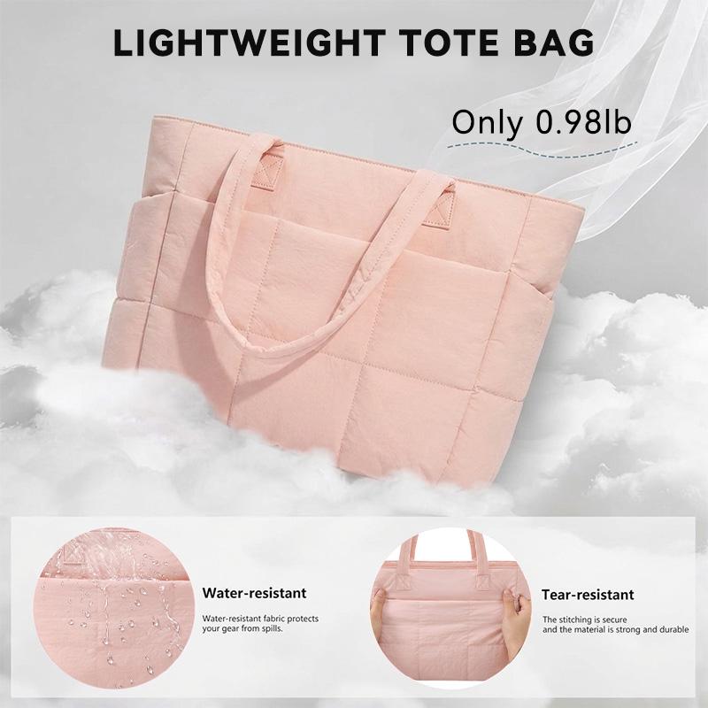 Quilted Laptop Tote Bag for Women, Womens Tote Bag,Work Tote with Luggage Strap, Multi Pocket Travel Shoulder Bag with Adjustable Strap for School Office Daily Commute