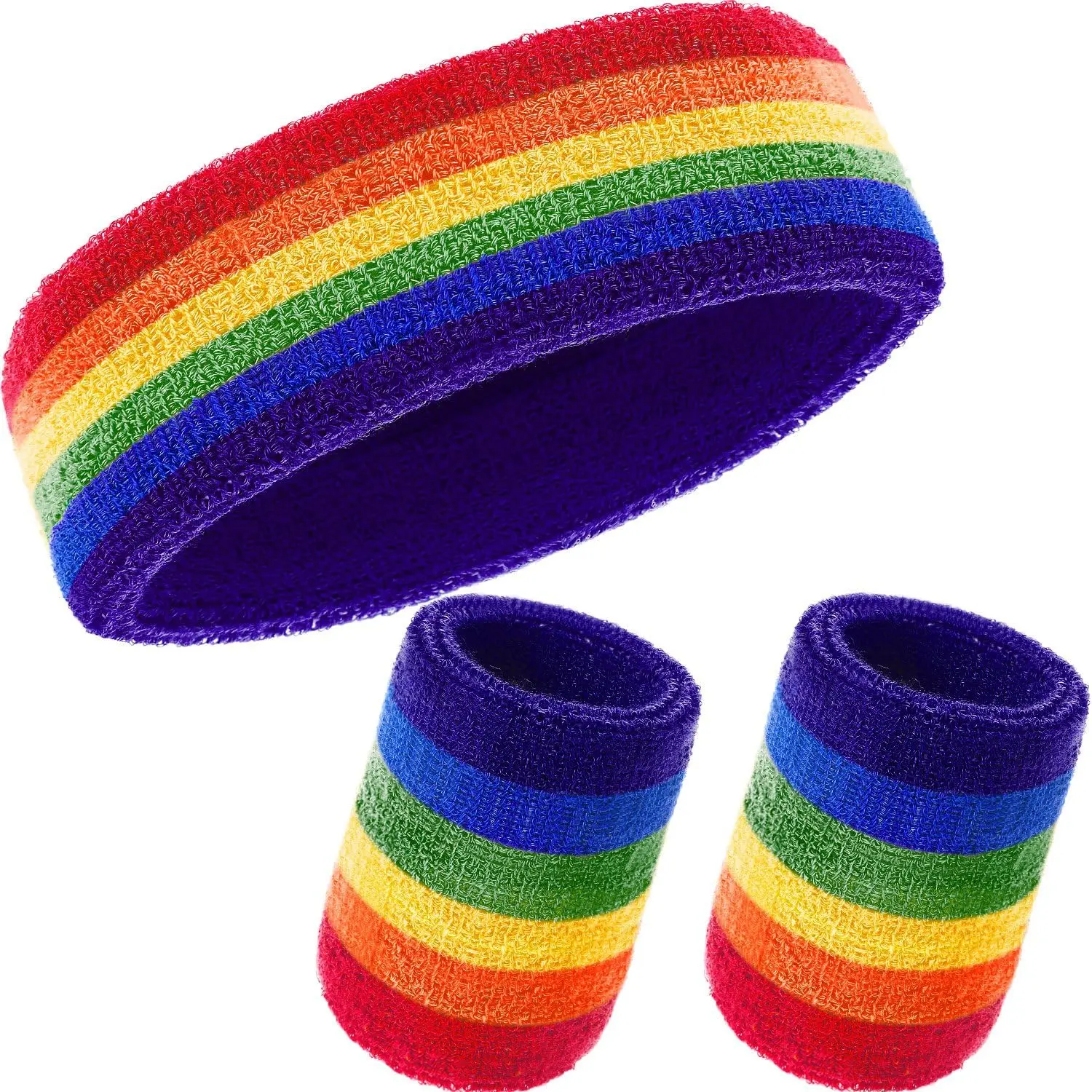 Z-HBA1 Unisex Fit 3-Pcs Lightweight Sweatbands Set, 80s-90s Neon Striped Design, 3.54 x 3.15 Inches, for Adults' Tennis, Golf, Party Supplies (Kids' Hair Accessories), Neon Pink, Bright Color, Volleyball