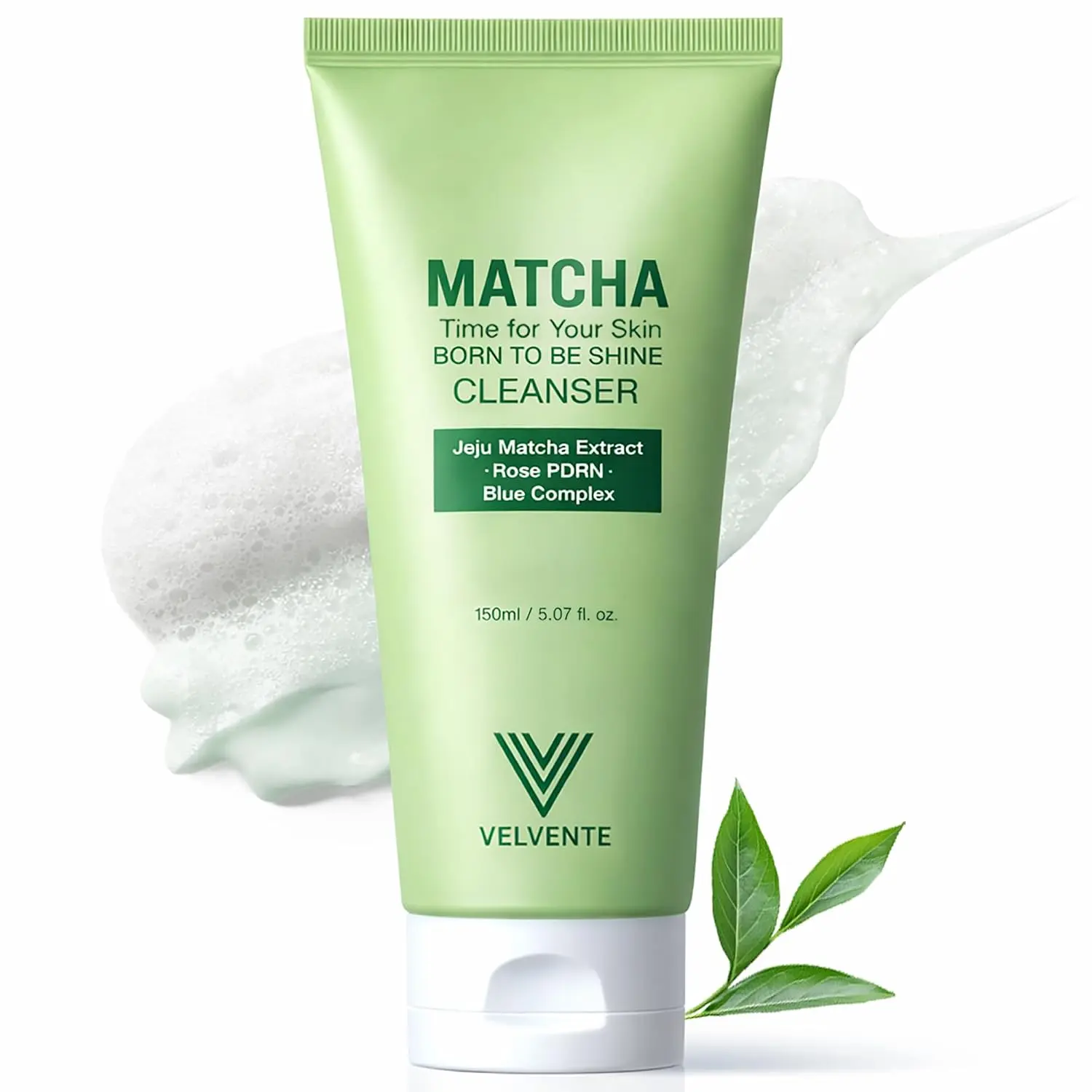 [Kbeauty] Velvente Matcha Low-pH Facial Cleanser - Gentle Deep Pore Facial Cleansing, Rose PDRN Hydrating, Redness-Friendly, Skin Repair, Oil Control, Acne-Prone & Dry Skin (5.07 fl. oz.) Korean Skincare