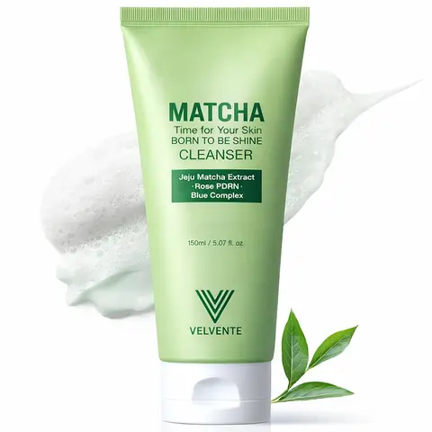 [Kbeauty] Velvente Matcha Low-pH Facial Cleanser - Gentle Deep Pore Facial Cleansing, Rose PDRN Hydrating, Redness-Friendly, Skin Repair, Oil Control, Acne-Prone & Dry Skin (5.07 fl. oz.) Korean Skincare