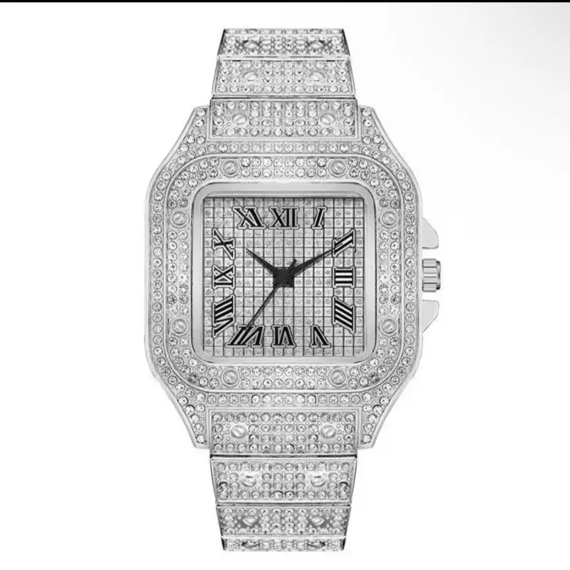Rhinestone Diamond Watch with Square Face and Roman Numerals for Stylish Timekeeping