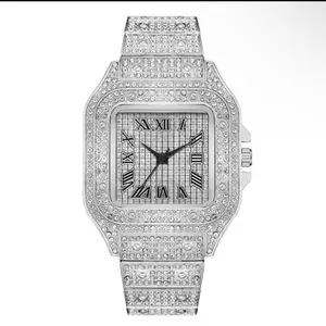 Rhinestone Diamond Watch with Square Face and Roman Numerals for Stylish Timekeeping