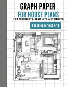 Graph Paper Notebook for House Plans - 8.5x11, 4x4 Grid - Architects, Designers, Engineers - Non-Perforated Pages - Drafting, Blueprint