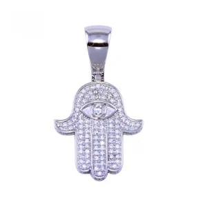 Silver 925 Rhodium Plated CZ Small Hamsa Pendant