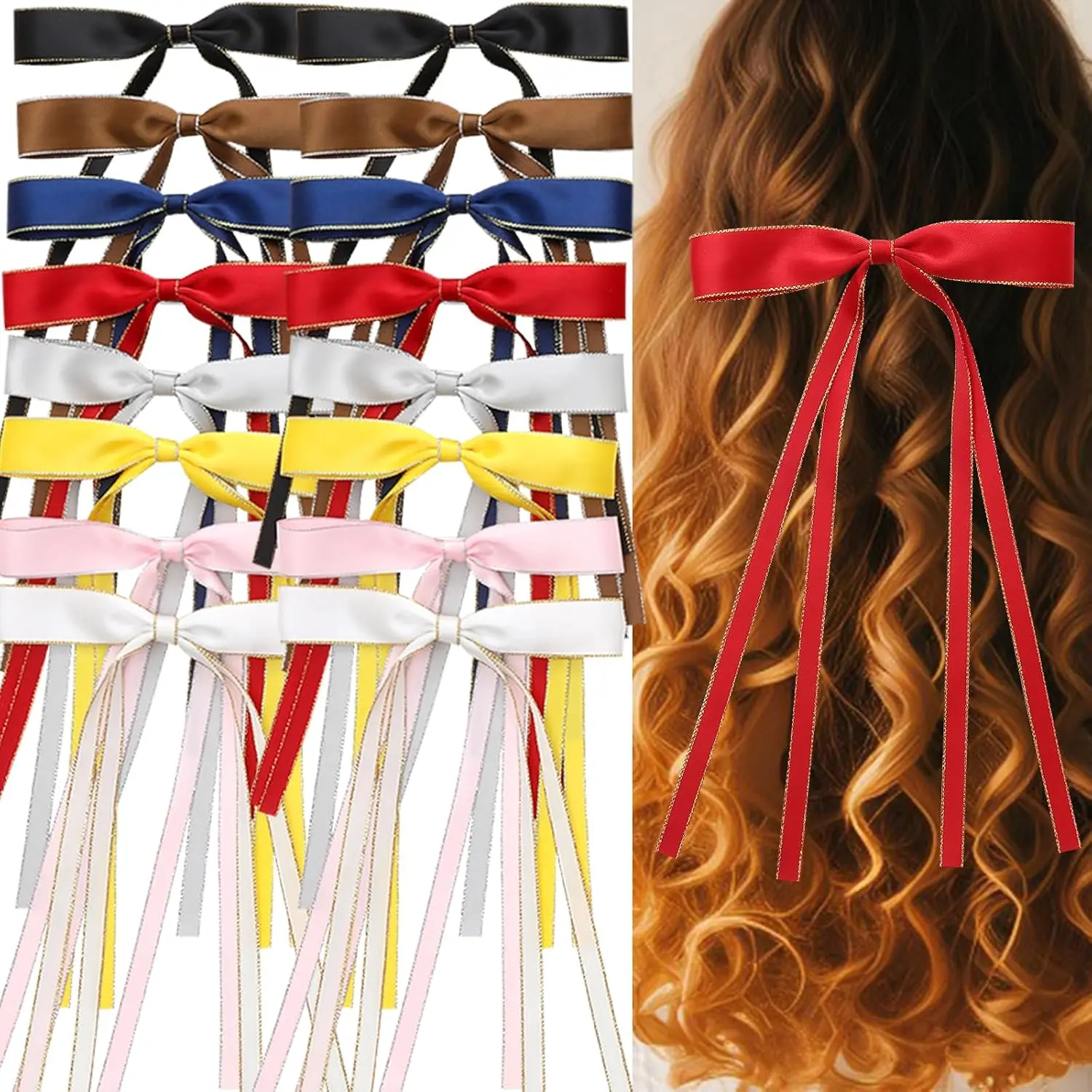 16 PCS Hair Bows for Women,Ribbon Hair Bows With Long Tail,Hair bow clips Hair Barrettes for Women Accessories
