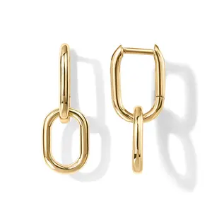 PAVOI 14K Gold Convertible Link Drop Earrings for Women - Paperclip Chain Dangle Earrings