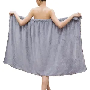 Bath Wrap Towels for Women - Adjustable Shower  Wrap with  Hotel Bath Towel Nightgown for Sauna Beach Pool Gym Travel - Gray