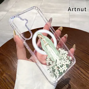 Magnetic Phone Case for Samsung Galaxy S26 Edge S23 Ultra S24 Plus FE S25 S22+ Virgin Lily Reverie Pattern Non-Yellowing Shockproof Soft Silicone Transparent Acrylic Large Hole Cover Supports Wireless Charging