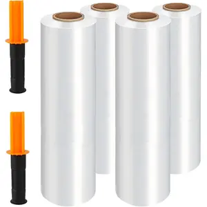 Stretch Wrap Film-15 in 1000 FT 60 Gauge Shrink Wrap for Furniture Wrapping Shipping, Moving Supplies Clear Plastic Wrap, Heavy Duty Industrial Strength,500% Stretch(4 Roll with Handles)