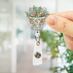 Floral RX Badge Reel: Pharmacist ID Holder, Apothecary Gift