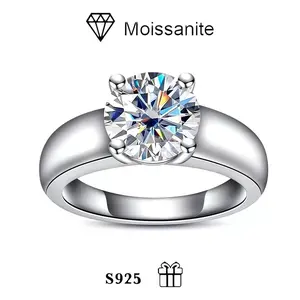 Four-Prong 3 Carat Single Head Moissanite Diamond Ring 925 Silver Engagement Ring for Women Eight Hearts Eight Arrows Light Luxury European and American Style
