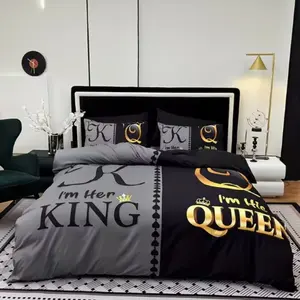 3pcs Bedding Set (1 Fitted Sheet + 2 Pillowcases), High Definition Letter Crown Print, Home Dormitory Use