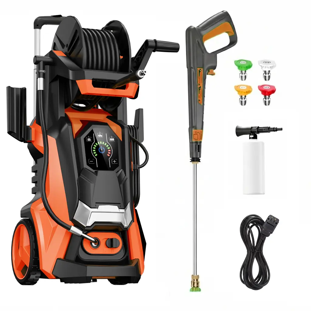 Upgraded Portable Electric Pressure Washer, 4500 PSI Max 3.8 GPM, 15-Level Touch Screen Adjustment, Quick Connect, Carrying Handle, Complete Nozzle Kit, Foam Cannon, for Home Users, Driveway, Outdoor Multi-Surface Cleaning