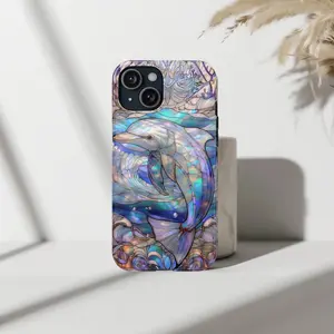Iridescent Stained Glass Dolphin Phone Case - Mother of Pearl Ocean Aesthetic Cover for iPhone 17 Pro Max Phone Case 17 Air 16E 16 15 Plus 14 13 12 11 X XS Max XR 7 8 Plus Phone Cases,Samsung Galaxy S25 ULTRA Phone Case S21 S22 S23 Dreamy Mermaidcore Gift