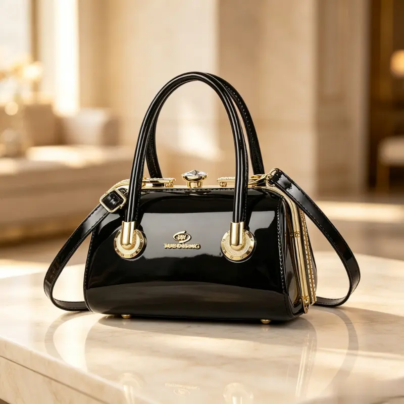 Women's Elegant Tote Handbag for Women, Rose Gold-Red-Green Glossy Rhinestone Embellished PU Leather-Look, Gold Metal Hardware, Shoulder-Top Handles, Detachable Strap, Kiss Lock Purse, Multi-Compartment Lipstick-Specific Closure for Parties, Weddings, Han