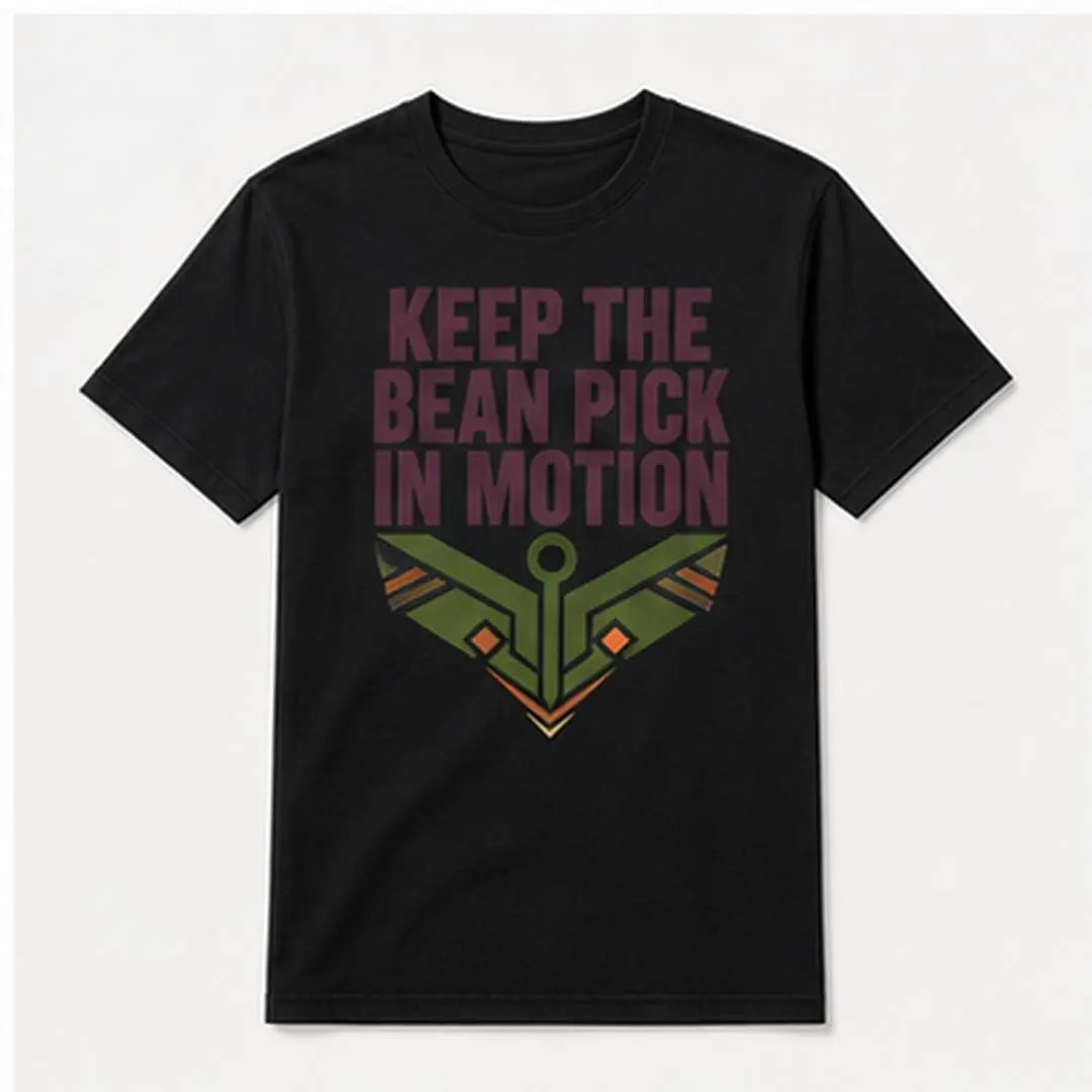 KEEP THE BEAN PICK IN MOTION Men's Black Graphic T-Shirt Short Sleeve Crew Neck Cotton Blend Motivational Coffee Picker Humor Tee for Hardworking Men original statement print casual everyday tee weekend outfit seasonal style outdoor