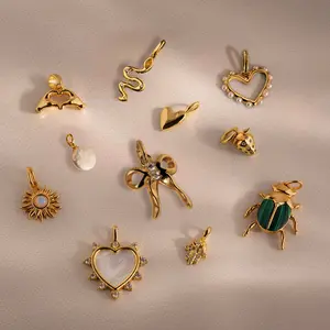 Dainty Gold Charms by Caitlyn Minimalist - 18K Gold Plated Charms for Necklace & Bracelets - Custom Heart, Pearl, Bow & Nature-Inspired Pendants - Vintage Necklace Charms - Personalized Jewelry - Birthday Gift