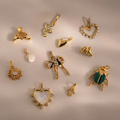 Dainty Gold Charms by Caitlyn Minimalist - 18K Gold Plated Charms for Necklace & Bracelets - Custom Heart, Pearl, Bow & Nature-Inspired Pendants - Personalized Jewelry for Women - Christmas Stocking Stuffer
