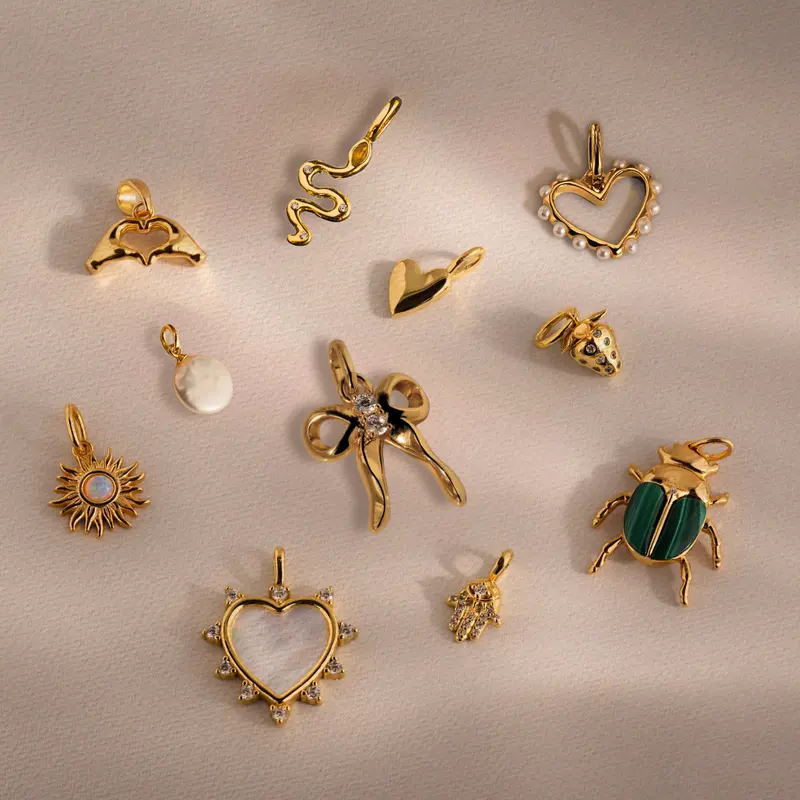 Dainty Gold Charms by Caitlyn Minimalist - 18K Gold Plated Charms for Necklace & Bracelets - Custom Heart, Pearl, Bow & Nature-Inspired Pendants - Personalized Jewelry for Women - Christmas Stocking Stuffer