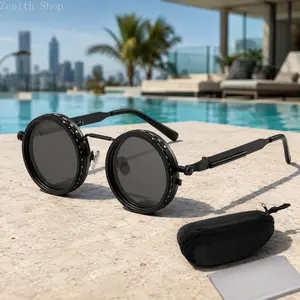 Polarized Round Sunglasses with ND9 Adjustable Dimming, Retro Punk Style for Men & Women, UV400 Outdoor Fishing Eyeglasses Shades