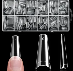krofaue 600PCS Half Cover Coffin Nail Tips - Acrylic Nail Tips 12 Size Clear False Nails Tips with Box for Nail Salons and Home DIY (Clear)