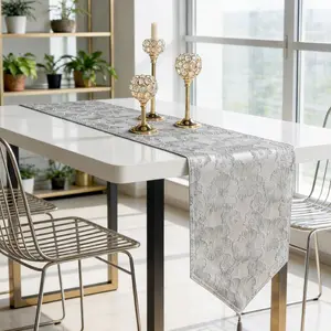 Floral Embossed Table Runner, Modern Luxurious Table Decor, Tassel Details, Suitable for Cafes, Restaurants, Living Room