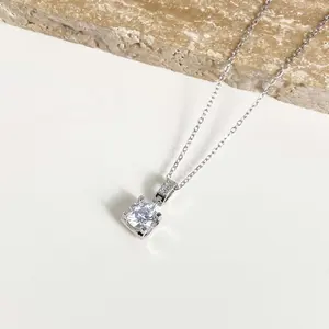 Lab Created CZ Prong Set Pendant Necklace For Women, Elegant Gold Plated Chain, Sparkly Cubic Zirconia Fashion Jewelry Daily Gift