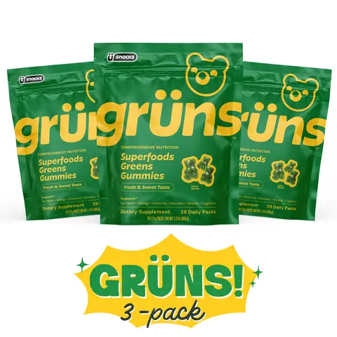 Grüns 3 Month Supply: Superfoods Greens Gummies with 60+ ingredients: Vitamins and Minerals, Prebiotics for Digestive Health, Adaptogens, Chlorophyll, Chlorella, Fruits and Vegetables, Gluten Free, Vegan, Third Party Tested