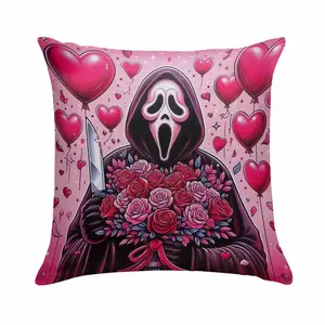 Hooded Figure Holding Roses Pillowcase (Without Insert) Pink Gothic Love Art Print Soft Durable Fabric Fade Resistant Perfect for Living Room Bedroom Valentine Gift Romantic Home Decor Lounge and Sofa Use