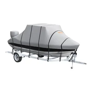 VEVOR T Top Boat Cover, 20'-22' Waterproof Trailerable T-Top Boat Cover, 600D Marine Grade PU Oxford, with Windproof Buckle Straps, for Center Console Boat with T Top Roof, Fits 20'-22'L x 106"W, Grey