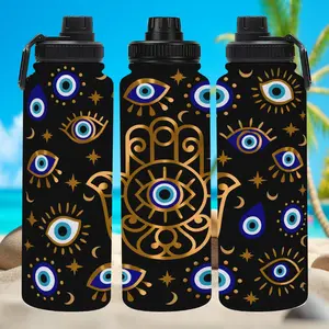 Hamsa Evil Eye 33oz Water Bottle – 12 Hours Keep Drinks Cold/Hot, Ideal Christmas, Birthday, and Graduation Gift for Spiritual Lovers