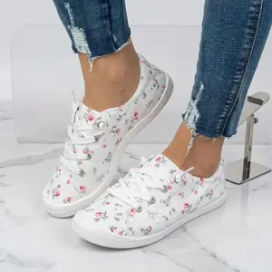 Floral Canvas Slip-On Sneakers Casual Lightweight Breathable Cute Print Low Top Flats for Women