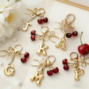 Cherry Bow Keychain Letter Pendant, Keychain Cherry Bag Charms Purse, Personalized Car Keyrings for Handbags, Bags, Backpacks, Wallet, Perfect as a Birthday Gift for Women and Girls