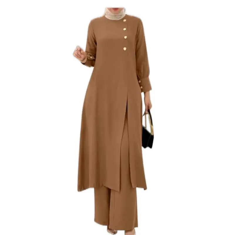 Sophia Boutique Abaya Dress for Women Muslim set long sleeve Ramadan Islamic Dress Shirt with pants 2PCS Dubai Prayer Casual Clothes